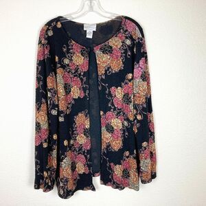 Anna Maxwell Lightweight Cardigan Size 3X One Button Stretchy Floral Cloisonné